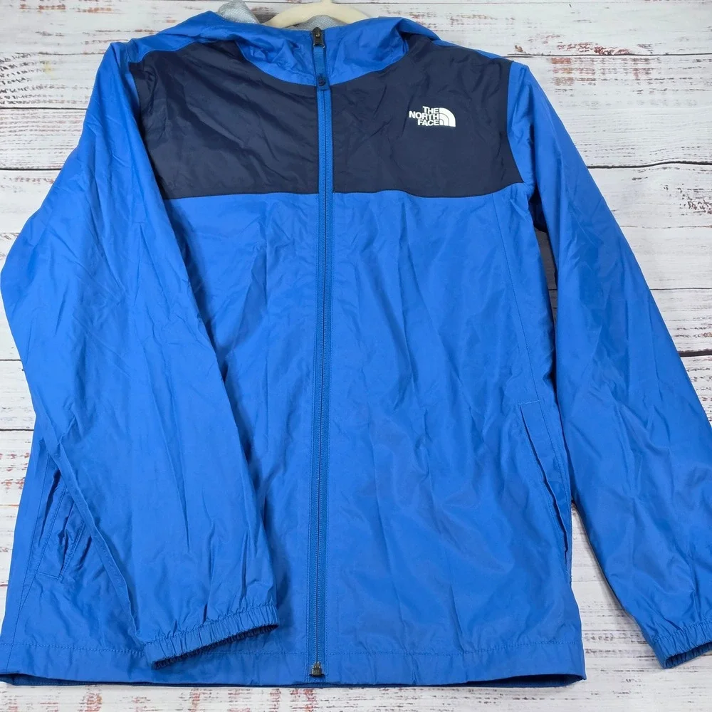The North Face Windbreaker Jacket Boys XL 18/20 Blue Excellent Hooded Full Zip